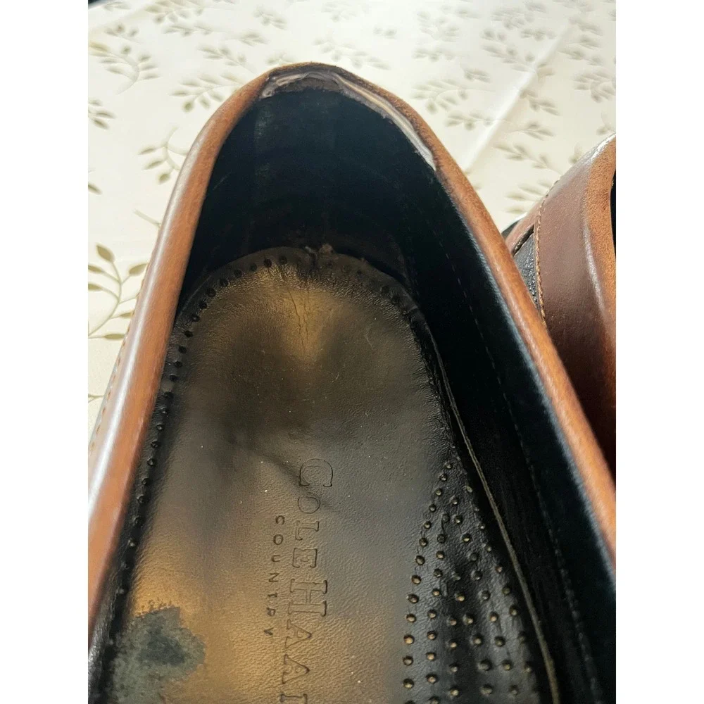 Cole Haan Country Mens 10 M Two Tone Leather Kiltie Tassel Loafers Black Brown
